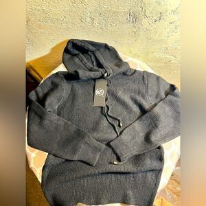 Women’s Cashmere Black Textured Sweater Hoodie 100% cashmere, warmth, cozy